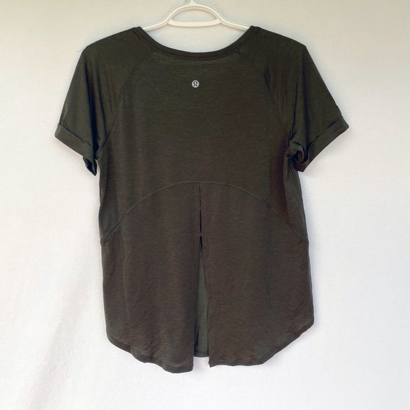 Lululemon Dark Olive Open Up Tie Back Tee size 4 - Picture 7 of 13